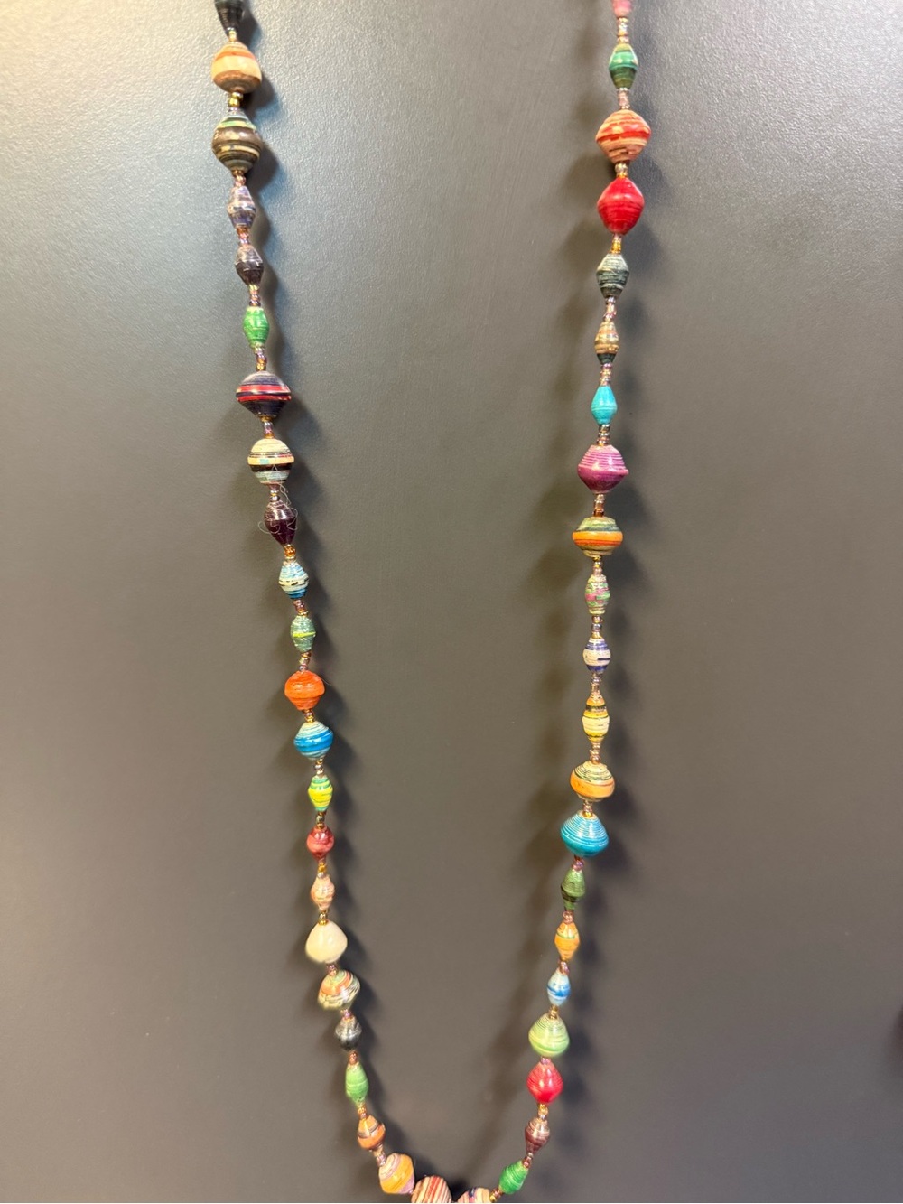 Uganda Recycled Handmade Multicolor Paper Bead 40” Necklace